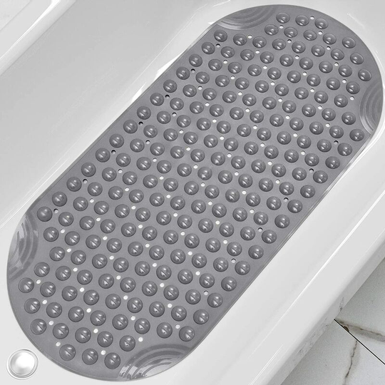 Gift - Shower Mats, Non-Slip Bath Mats with Drain Holes and Suction Cups Machine Washable Bath Mat 88 x 40 cm Gray