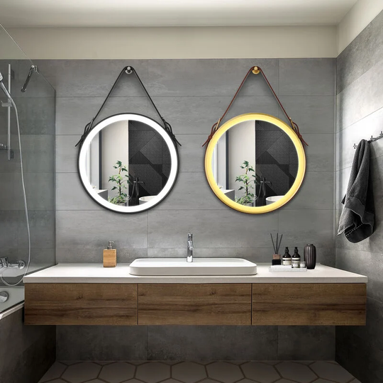 Bathroom led Mirror Modern Wall Mounted Round Bathroom Mirror 600x600mm Black Frame + 600x600mm Gold Frame Both with Demister Pad - Elegant