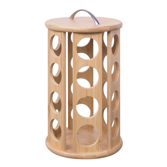 24-Pod Rotating Carousel Bamboo Storage Organiser