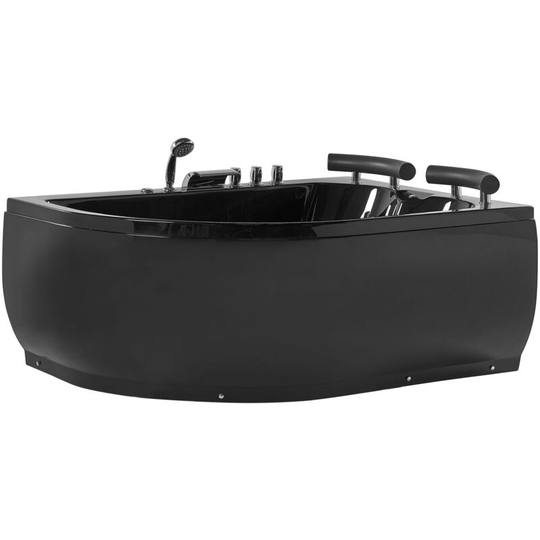Beliani - Sanitary Acrylic Corner Bathtub led Lights Massage Left Black Paradiso - Black