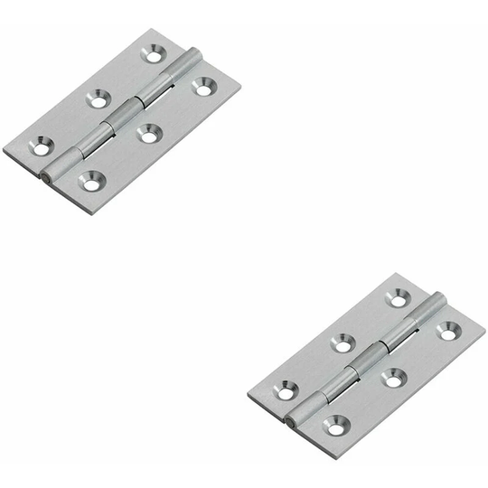 2x pair 64 x 35 x 2mm Cabinet Hinge Satin Chrome Small Cupboard Door