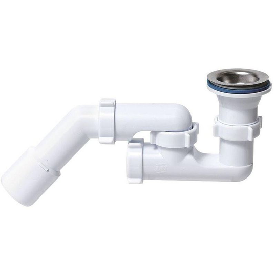 70mm Bathroom Bath Shower Tray Drain Waste P-Trap with Stainless Steel Strainer