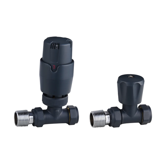 Holthaus Bathroom KRA-196 Thermostatic Towel Rail & Radiator Straight Valves: Anthracite Grey