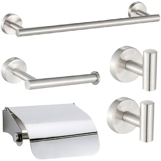 7PCS Bathroom Hardware Set Towel Bar Toilet Paper Holder 4 Hooks Stainless Steel Wall Mounted Drilling Towel Holder, Type 1 - Type 1