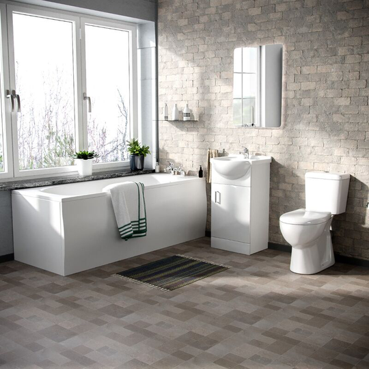 Memphis 3-Piece Bathroom Suite White - Close Coupled Toilet, 450mm Basin Vanity Unit and Round Bath Tub