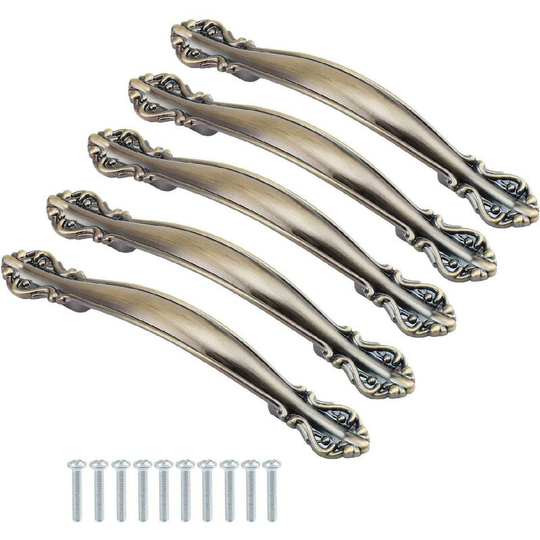 Perlerare - Set of 5 vintage cabinet handles in the shape of an antique arch - furniture door handles 14.5 cm long (96 mm distance between holes)