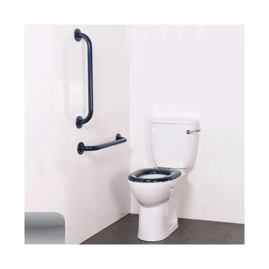 Nyma pro Close Coupled Toilet Doc m Pack White - 2 x Satin Grab Rails - Nymas