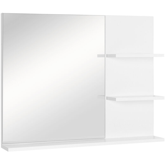 Bathroom Mirror Wall Mount Vanity Mirror with 3 Storage Shelves, White - White - Kleankin