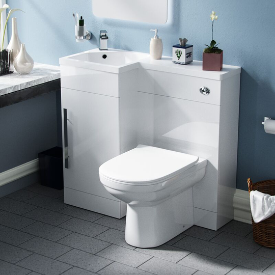 Neshome - Raven lh 900mm Vanity Basin Unit, wc Unit & Elso Back to Wall Toilet White