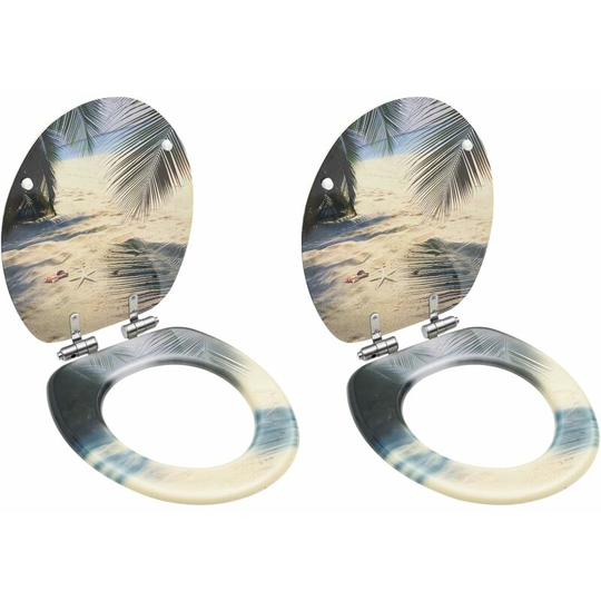 Wc Toilet Seats with Soft Close Lid 2 pcs mdf Beach Design - Multicolour