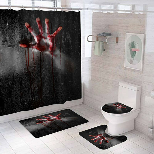 Halloween Bloody Hands Shower Curtain Sets, Generic Halloween Bathroom Decor Set 71 inch x 71 inch - Shower Curtain with Mat, Toilet Lid Cover, Bath