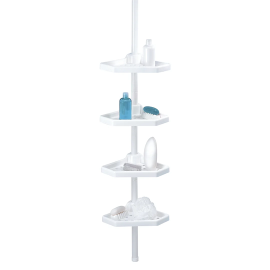 Casson Msv Telescopic Bathroom Shelf Shower Corner Shower Shelf 4 Shelves And Hooks For Bath Sponges And Razors, Height Adjustable From 135 And 260 Cm