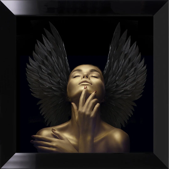 Golden Woman with Black Feathers - Picture Frame Photograph
