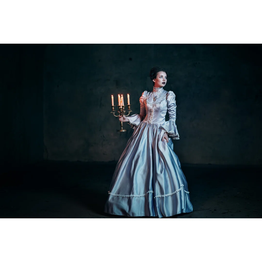Woman in Victorian Dress by Grape vein - Wrapped Canvas Photograph
