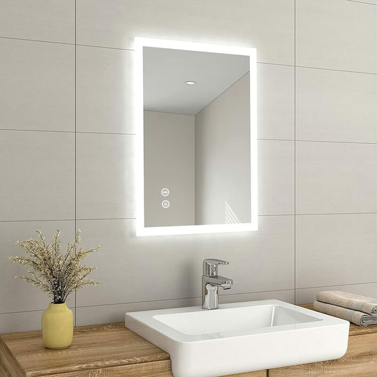Emke - 500 x 700 mm Backlit Illuminated Bluetooth Bathroom Mirror with Shaver Socket, Wall Mounted Multifunction Bathroom Vanity Mirror with led