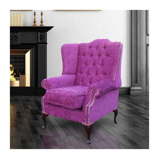 Chesterfield Highclere High Back Fabric Wing Chair Carlton Fuchsia