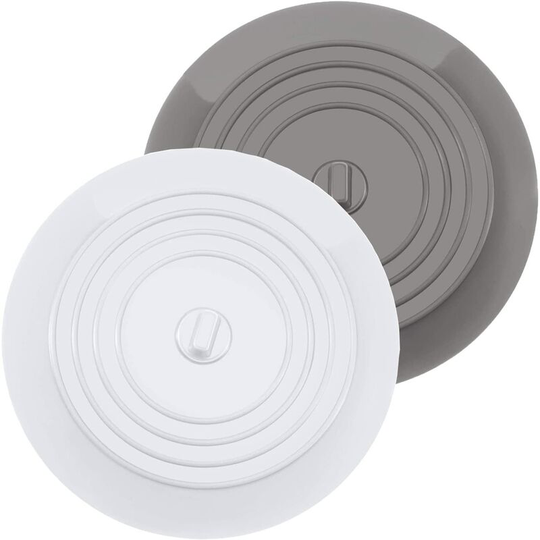Silicone Bath Plugs Kitchen Sink Stopper Diameter 15.3cm for Kitchens, Bathrooms and Laundries Drain Plug (2pcs, White + Gray)