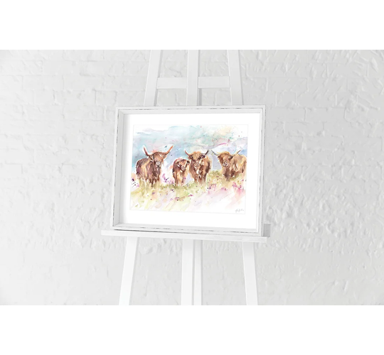 'Highland Herd' by Jennifer Rose - Picture Frame Painting Print on Wood