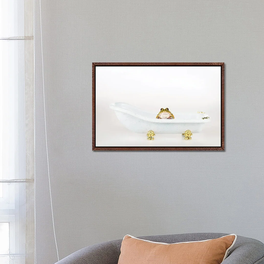Cute Green Frog In Small Luxury Bathtub Isolated On White - Print