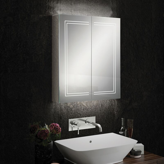 Edge 60 Aluminium led Double Door Bathroom Cabinet 700mm h x 600mm w x 140mm d - HIB