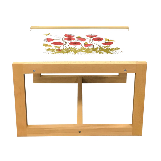 Floral Coffee Table, Poppies Dragonflies Butterflies Ladybug, Acrylic Glass Center Table With Wooden Frame For Offices Dorms Coral Pale Khaki White
