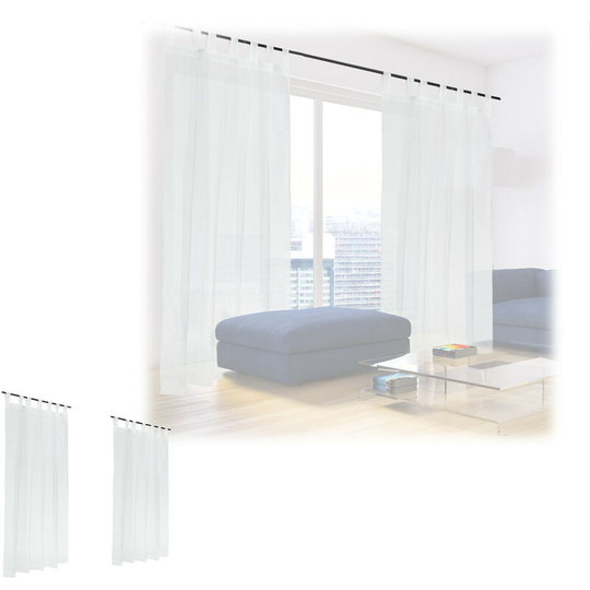 Set of 4 Relaxdays Curtains, HxW: 245 x 140 cm, Semi-transparent, Decorative, Living Room & Bedroom, with Loops, White