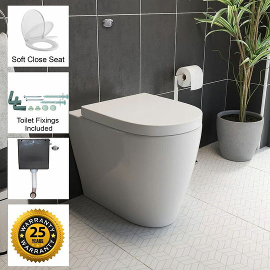 Affine - btw Back To Wall Toilet Pan wc Curved Top Mounted Soft Close Seat Dual Cistern - White