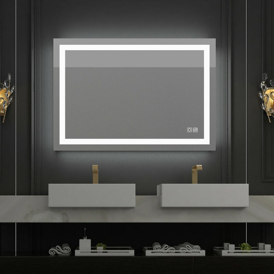 900x600mm Bathroom Mirrors with Shaver Socket LED Lights Illuminated Backlit Wall Mount Light Up Mirror 3 Color Dimmable Anti Fog Switch Heated Pad