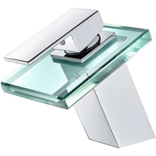 Bette Basin Faucet with rgb led Waterfall Bathroom Mixer with 3 Color Changes Chromed Brass Glass Waterfall Faucet for Bathroom