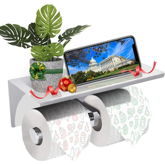 Double Toilet Paper Holder, Wall-Mounted Toilet Paper Holder with Two Rolls, 304 Stainless Steel Roll Holder, Toilet Paper Holder Without Drill for