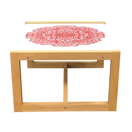 Mandala Coffee Table, Lace Inspired Motifs Flourishing Nature Theme Ornate Curves And Swirls, Acrylic Glass Center Table With Wooden Frame For Offices