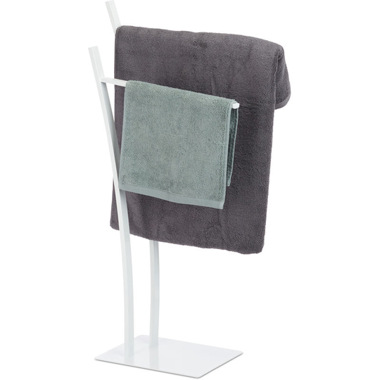 Relaxdays - 2-Rail Double Towel Stand, Freestanding Towel Holder, Bathroom Valet hwd 88 x 43 x 24 cm, White