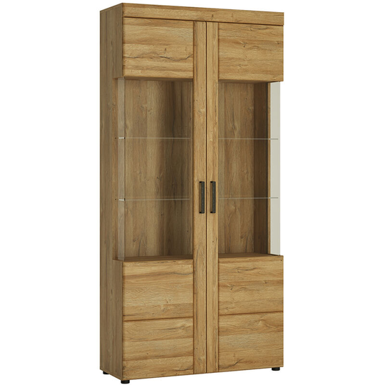 Cortina Tall wide 2 door glazed display cabinet in Grandson Oak