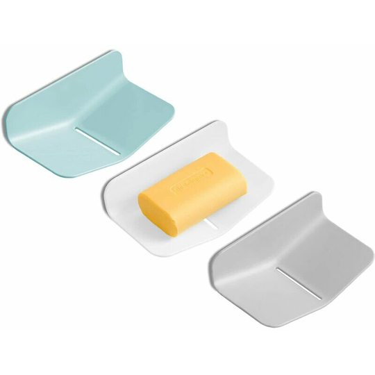 3 Pack Soap Dish with Self Draining, No-Drilling Wall Mounted Bar Soap Holder, Powerful Adhesive Waterfall Soap Saver Soap Tray Soap Holder