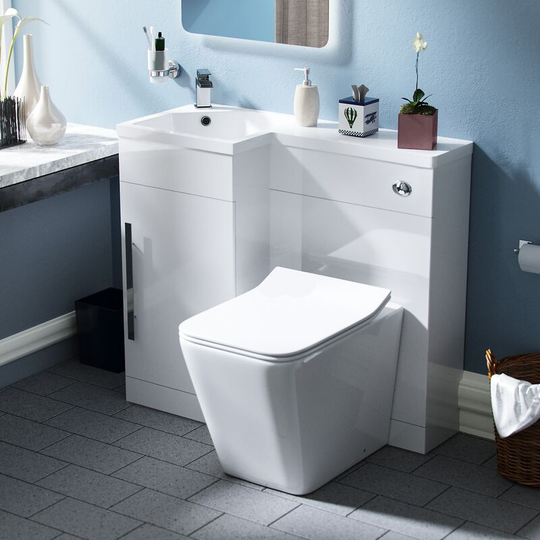 Neshome - Raven lh 900mm Vanity Basin Unit, wc Unit & Elora Back to Wall Toilet White
