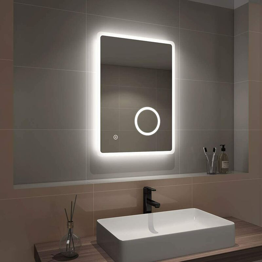 Led Bathroom Mirror Illuminated Wall Mirror 500 x 700mm Touch Switch + Demister Pad + Shaver Socket + 3X Magnifying Mirror, Vertical - Emke