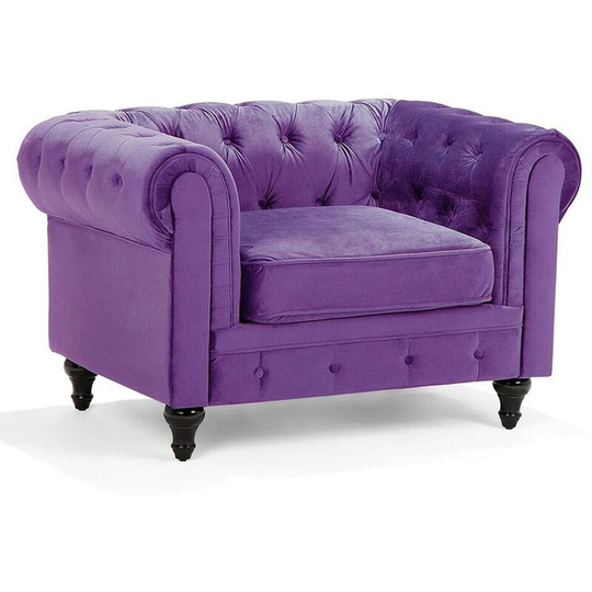 Modern Scroll Velvet Club Chair Tufted Back Purple Chesterfield - Violet
