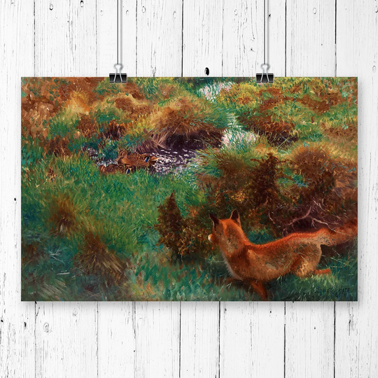 'Fox Stalking Wild Ducks' by Bruno Liljefors Printing Print