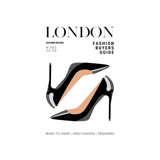 London Fashion Guide Magazine Cover with Patent Black High Heel Stilettos by Design Harvest - Wrapped Canvas Graphic Art