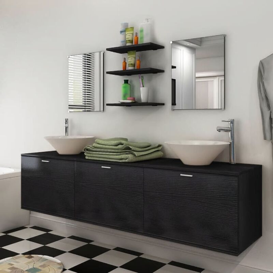 Eight Piece Bathroom Furniture and Basin Set Black - Black