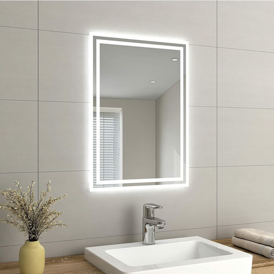 EMKE LED Small Bathroom Mirror 50x70cm, Wall Mounted Bathroom / Bedroom Vanity Mirror with LED Lights | Demister Pad, Easy Control Smart Mirror [No