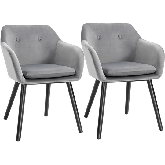 Modern Upholstered Fabric Bucket Seat Dining Armchairs Set of 2 Grey - Grey - Homcom