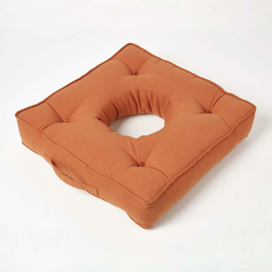 Terracotta Orthopaedic Cotton Armchair Booster Cushion - Orange - Homescapes
