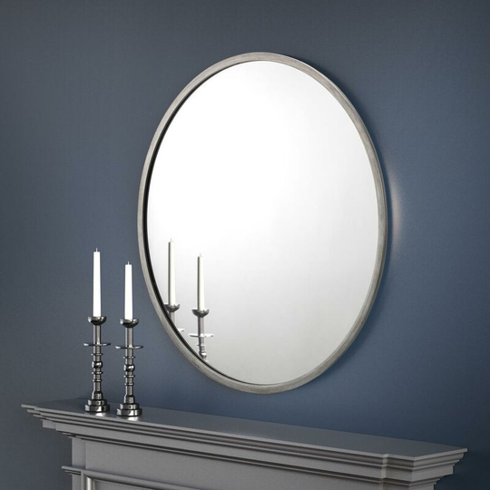 Lona - Vanity Living Minimalist Round Pewter Wall Mounted Mirror