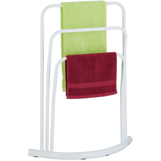 Relaxdays Towel Rack, 3 Rails, H x W x D: 86 x 66 x 21 cm, Standing Towel Holder, Metal, White