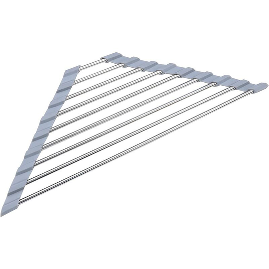 Perlerare - Dish Rack, Dish Rack, Draining Mat, Stainless Steel Foldable Triangular Dish Drainer for Kitchen Sink - Non-Slip, Gray