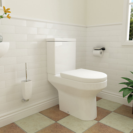 SKY - Close Coupled Toilet Soft Close Seat Ceramic White Bathroom Round Traditional