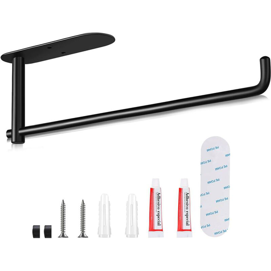Towel Rack, Self Adhesive or Drilling, Black Paper Towel Holder Under Cabinet, 304 Stainless Steel Wall Mounted Towel Rack for Kitchen, Bathroom,