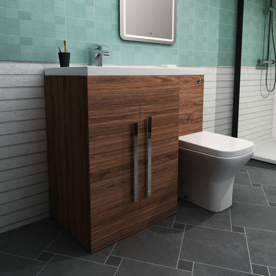 Calm Walnut Left Hand Combination Vanity Unit Set with Toilet