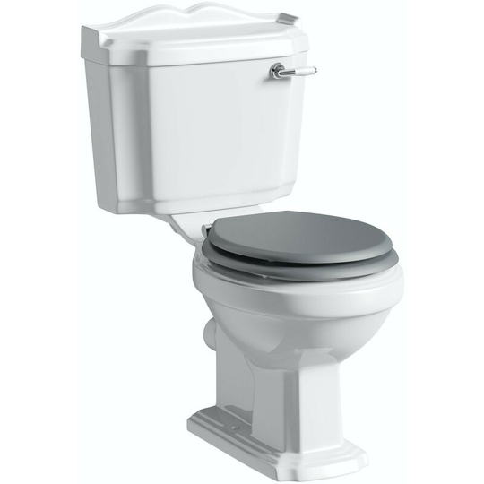 Winchester close coupled toilet with grey soft close seat - White/Grey - Orchard